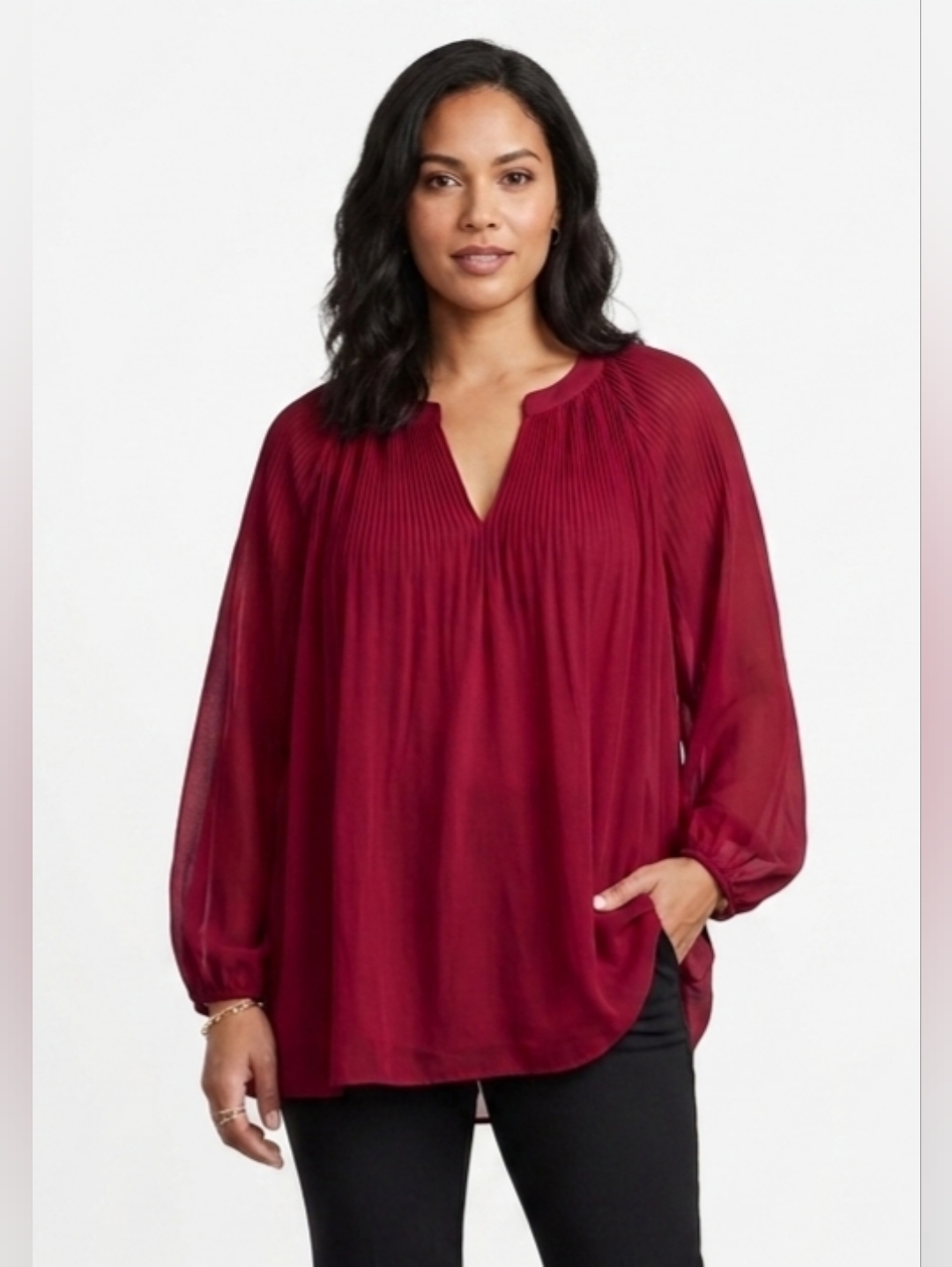 T Tahari Pintuck Split-Neck Blouse Size 1x